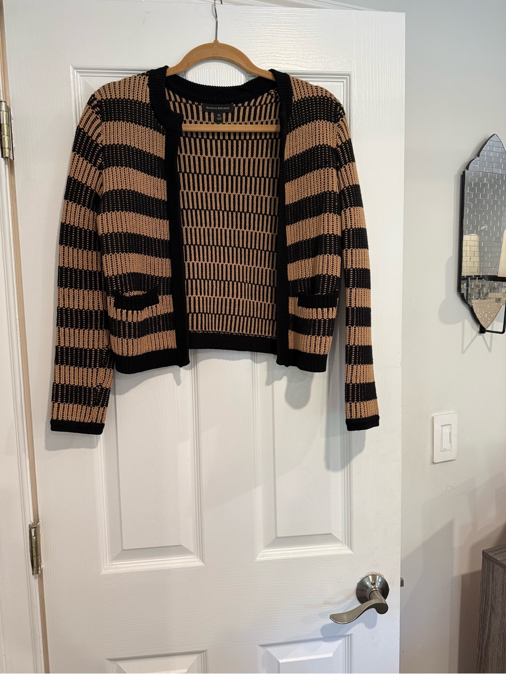 Banana Republic Black & Camel Striped Open-Front Cardigan